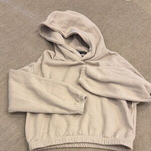 ZARA Cropped Tan Hoodie Elastic Hem Sweatshirt
